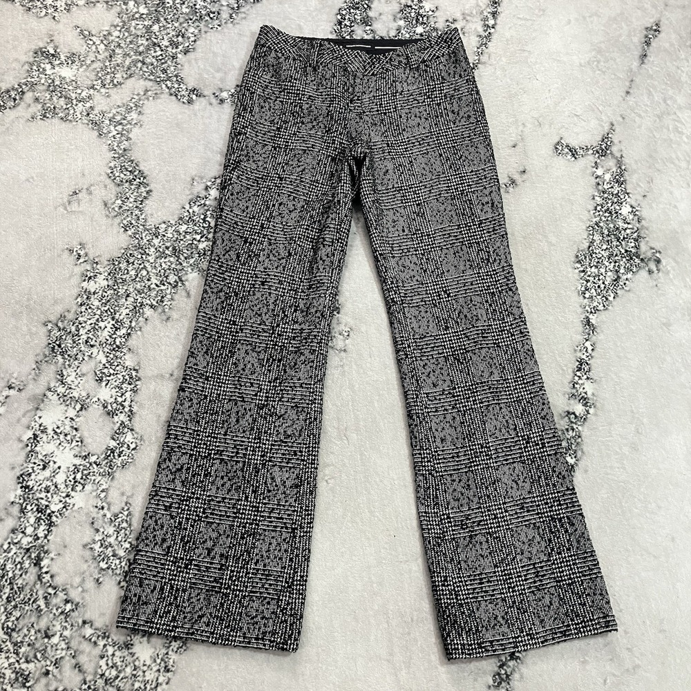 Express Design Studio Editor Plaid Mid Rise Flare Dress Pants Size 0 Black Gray